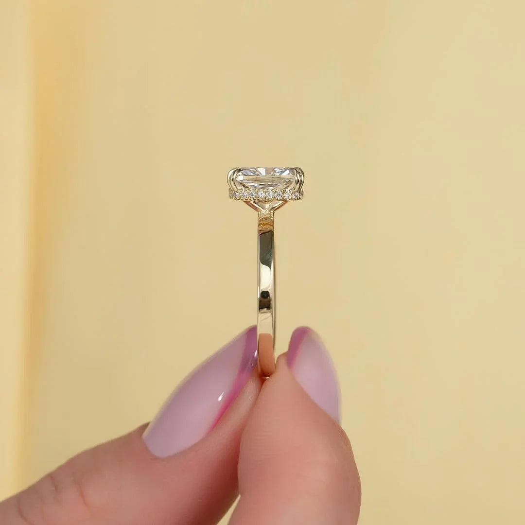 2ct cushion lab grown diamond engagement ring, IGI certified hidden halo ring, elegant bridal jewelry, wedding ring for women