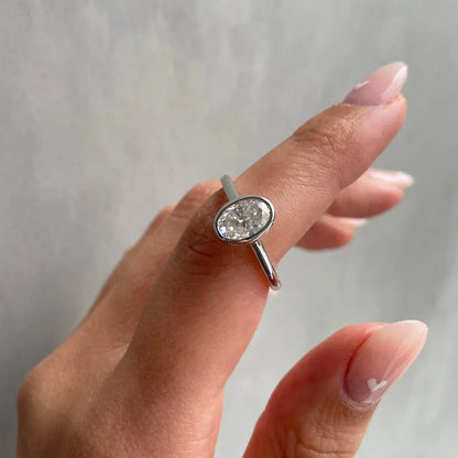 2.00 CT Elegant Oval Lab Grown Diamond Engagement Ring | Bezel Set Cathedral Ring | IGI Certified 