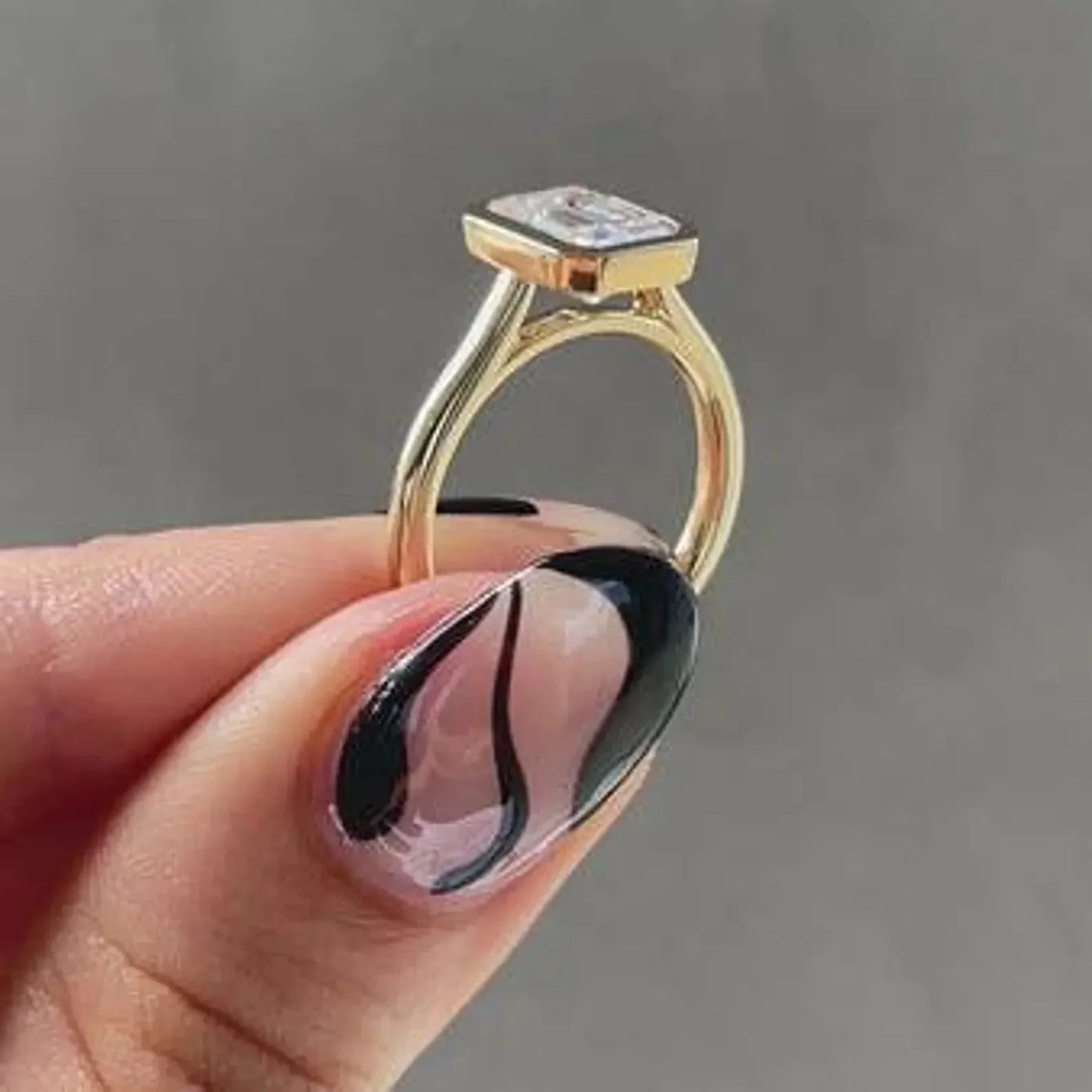 Emerald cut lab created diamond ring, 2ct cathedral bezel engagement ring, IGI certified gold bridal jewelry, elegant wedding ring for her