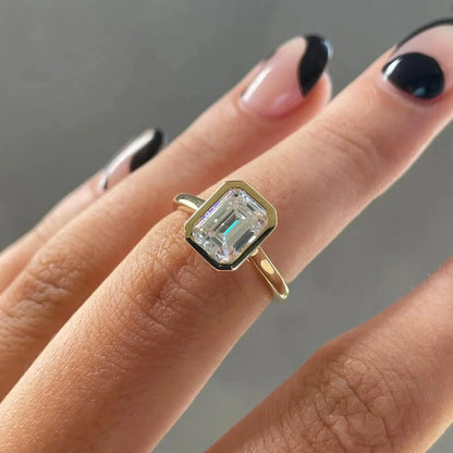 2.00 CT emerald lab grown diamond engagement ring, cathedral bezel setting, IGI certified gold wedding ring, luxury bridal jewelry for women