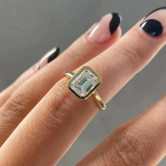 2.00 CT emerald lab grown diamond engagement ring, cathedral bezel setting, IGI certified gold wedding ring, luxury bridal jewelry for women