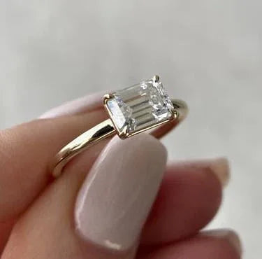 2.00 CT Emerald Lab Grown Diamond Engagement Ring | East-West Set Solitaire Ring | IGI Certified 