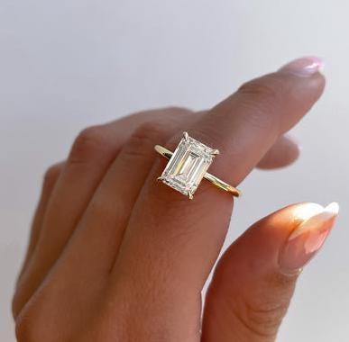 2.00 CT emerald lab grown diamond engagement ring, solitaire hidden halo setting, IGI certified luxury bridal wedding ring for women
