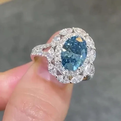 2ct oval fancy blue lab grown diamond engagement ring, halo setting, IGI certified elegant wedding jewelry and bridal ring for women