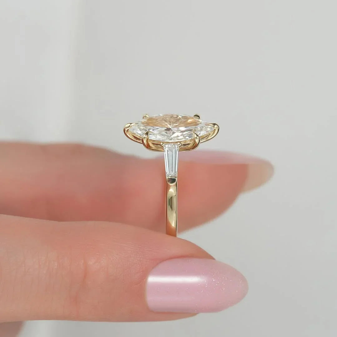 2.00 CT marquise lab grown diamond engagement ring IGI certified cathedral shank tapered shoulders bridal ring wedding ring luxury jewelry piece