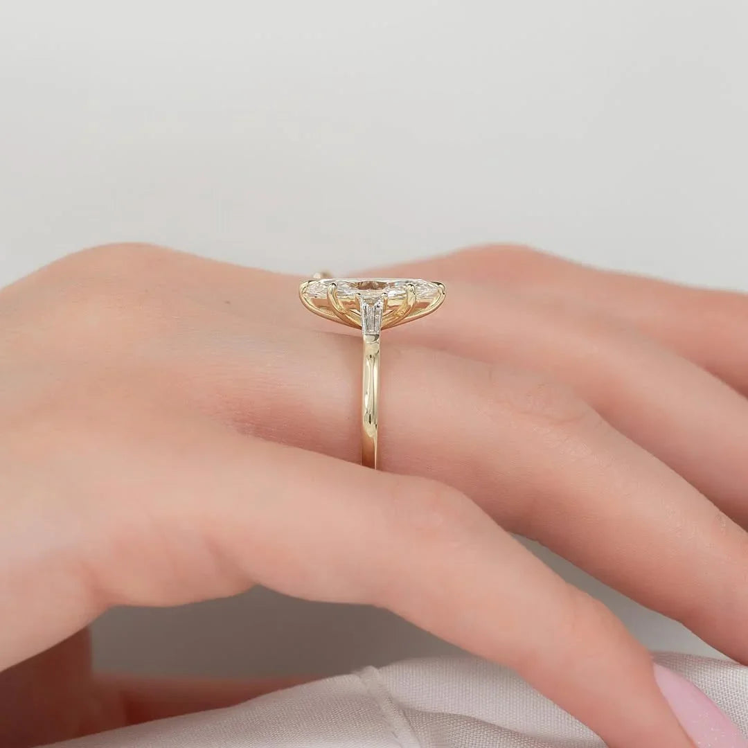 Marquise cut IGI certified 2.00 CT lab grown diamond ring cathedral shank tapered sides bridal wedding fine jewelry engagement ring luxury bridal ring
