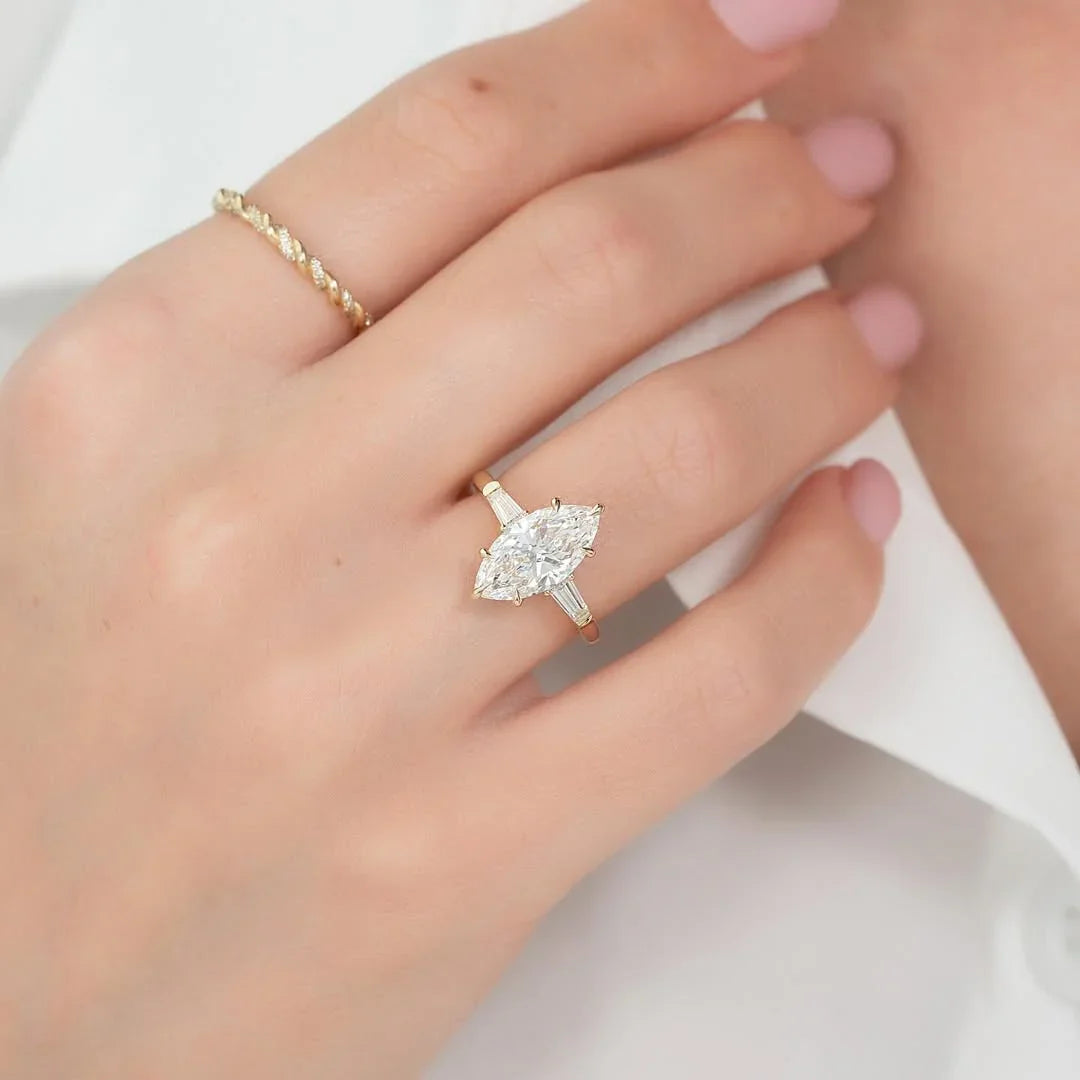 2.00 CT Marquise Cut Lab Grown Diamond Engagement Ring | Cathedral Shank, Tapered Sides | IGI Certified 
