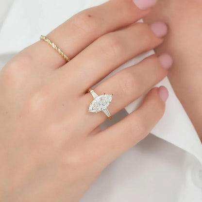2.00 CT Marquise Cut Lab Grown Diamond Engagement Ring | Cathedral Shank, Tapered Sides | IGI Certified 