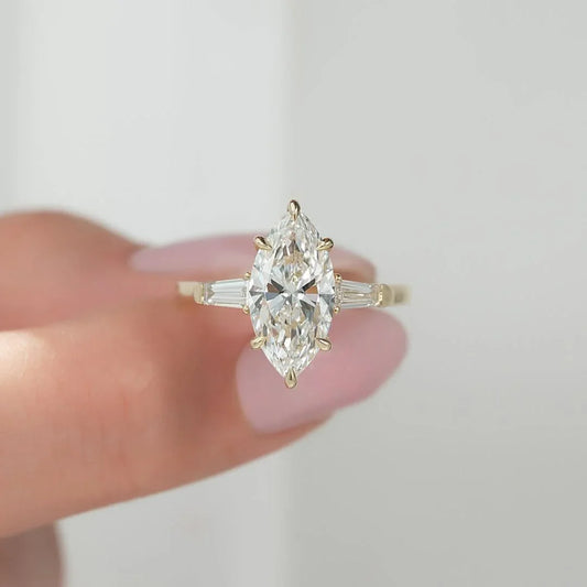 2.00 CT marquise cut lab grown diamond engagement ring IGI certified cathedral shank tapered sides bridal wedding ring fine jewelry luxury bridal jewelry