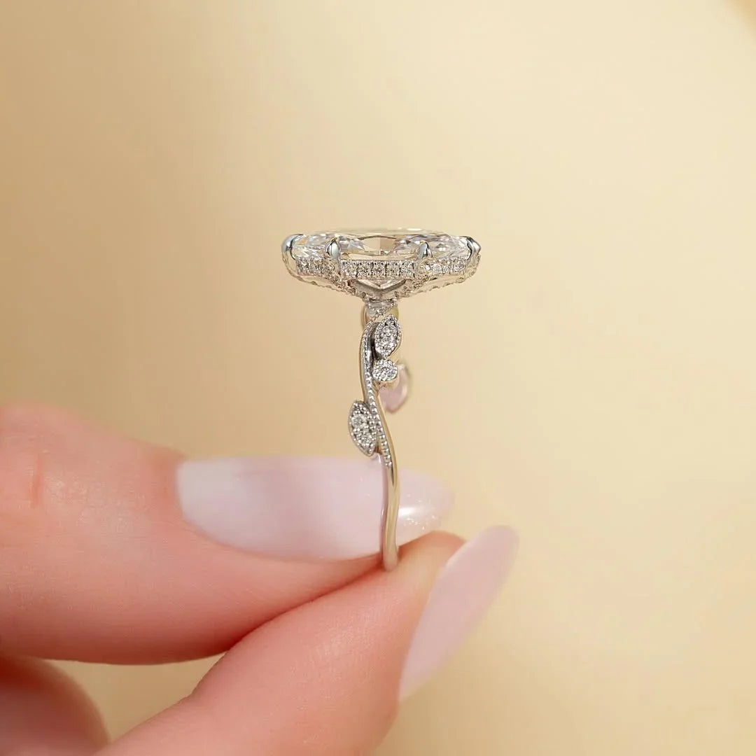 Elegant 2.00 CT marquise cut lab grown diamond engagement ring IGI certified hidden halo pave twisted band bridal wedding luxury jewelry ring