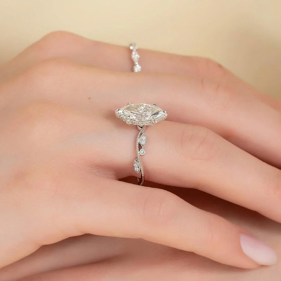 2.00 CT marquise cut lab grown diamond engagement ring IGI certified pave twisted band hidden halo bridal wedding ring fine jewelry elegant design