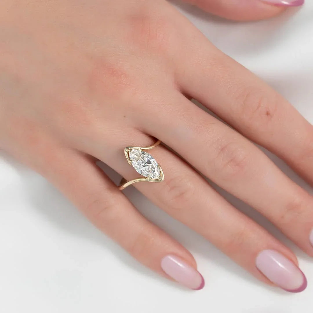 2.00 CT Marquise Lab Grown Diamond Engagement Ring | Bypass Shank Band | IGI Certified 
