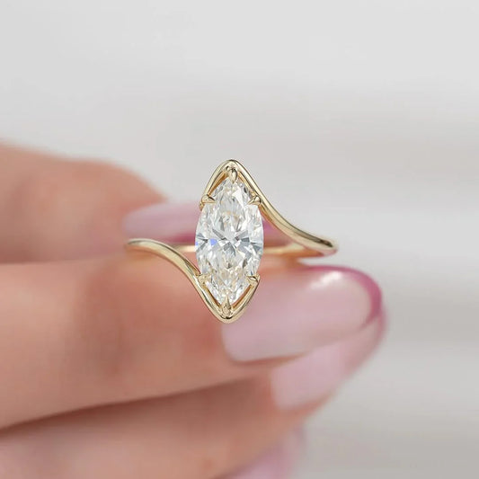 2.00ct marquise cut lab grown diamond engagement ring, bypass shank, IGI certified bridal ring, ethical sustainable jewelry proposal fine solitaire