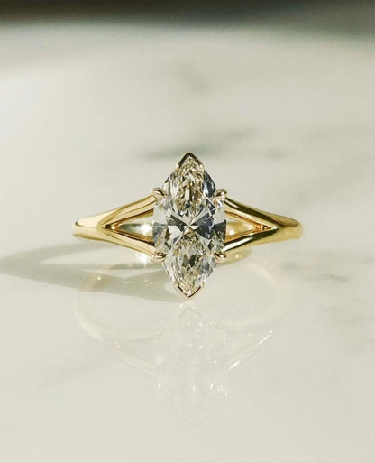 2.00ct marquise lab grown diamond engagement ring IGI certified classic solitaire bridal ring ethical sustainable proposal fine jewelry design
