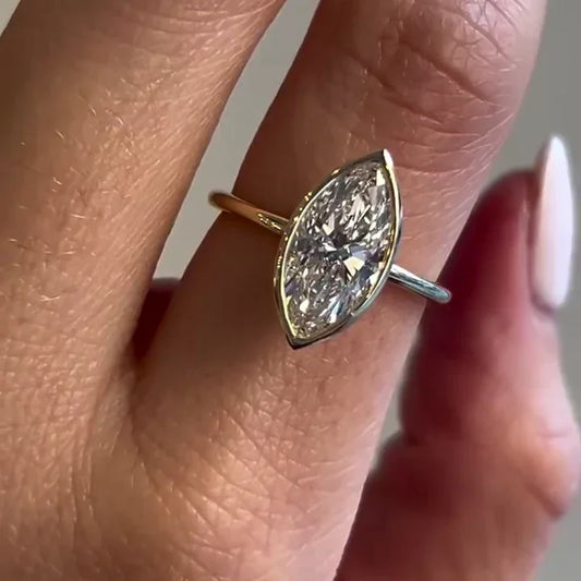 2.00ct marquise lab grown diamond engagement ring full bezel setting IGI certified bridal ring ethical sustainable fine jewelry proposal solitaire
