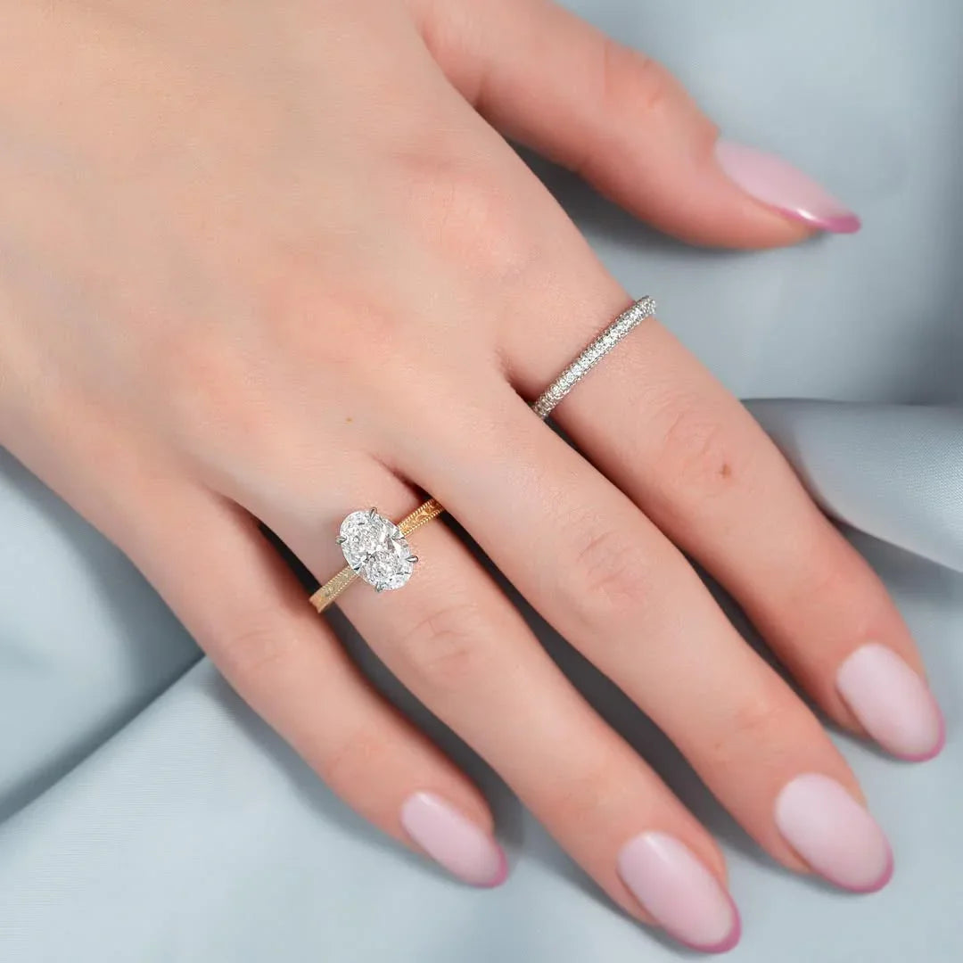 2.00ct oval lab grown diamond engagement ring hidden halo IGI certified minimalist bridal ring ethical sustainable luxury proposal jewelry