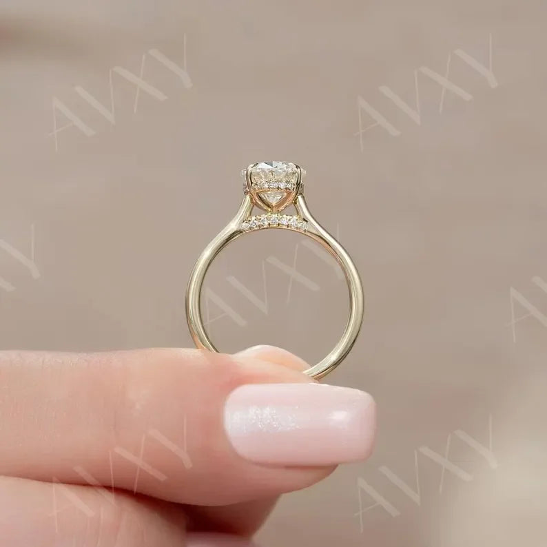 2.00ct oval cut lab grown diamond engagement ring hidden halo IGI certified luxury bridal ring ethical sustainable proposal fine jewelry solitaire