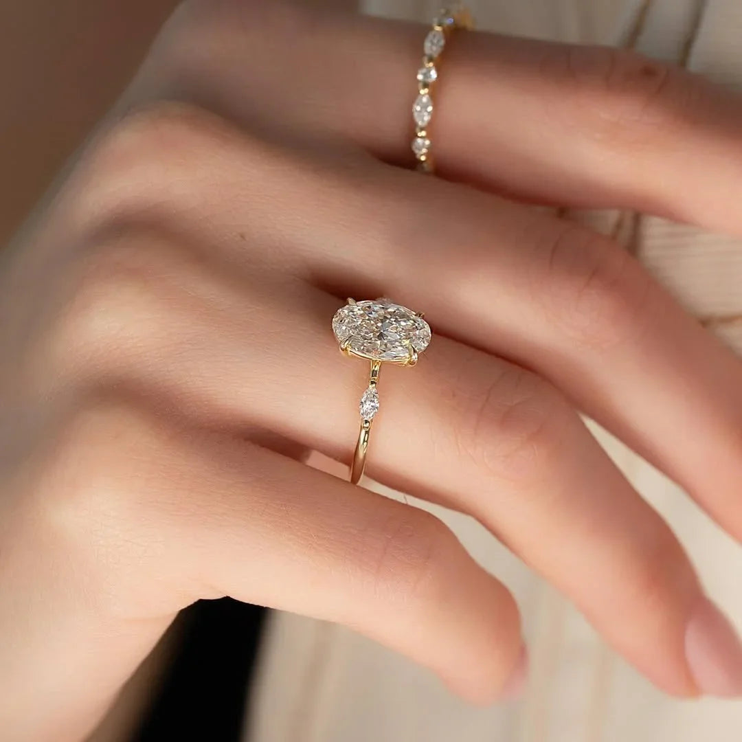 2.00ct oval lab grown diamond engagement ring marquise side accents IGI certified bridal engagement ring ethical sustainable luxury proposal jewelry