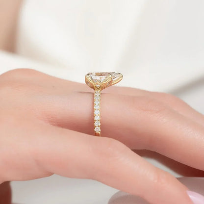 2.00 CT pear cut IGI certified lab grown diamond engagement ring, hidden halo pave band, bridal solitaire wedding ring, luxury women's jewelry