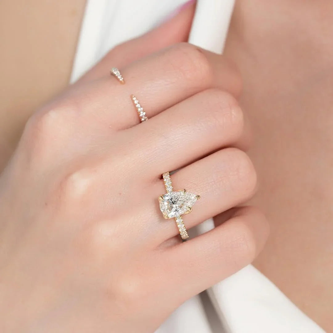 2.00 CT pear cut lab grown diamond engagement ring with IGI certification, hidden halo, pave band, bridal solitaire ring, wedding jewelry, luxury design