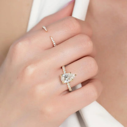 2.00 CT pear cut lab grown diamond engagement ring with IGI certification, hidden halo, pave band, bridal solitaire ring, wedding jewelry, luxury design