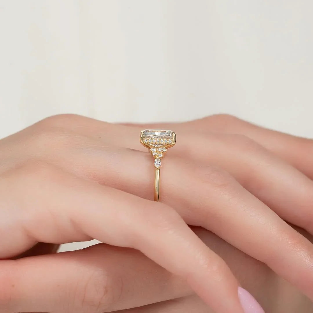 Radiant cut 2.00ct lab grown diamond engagement ring with shared prong, hidden halo design, IGI certified wedding ring, bridal luxury solitaire