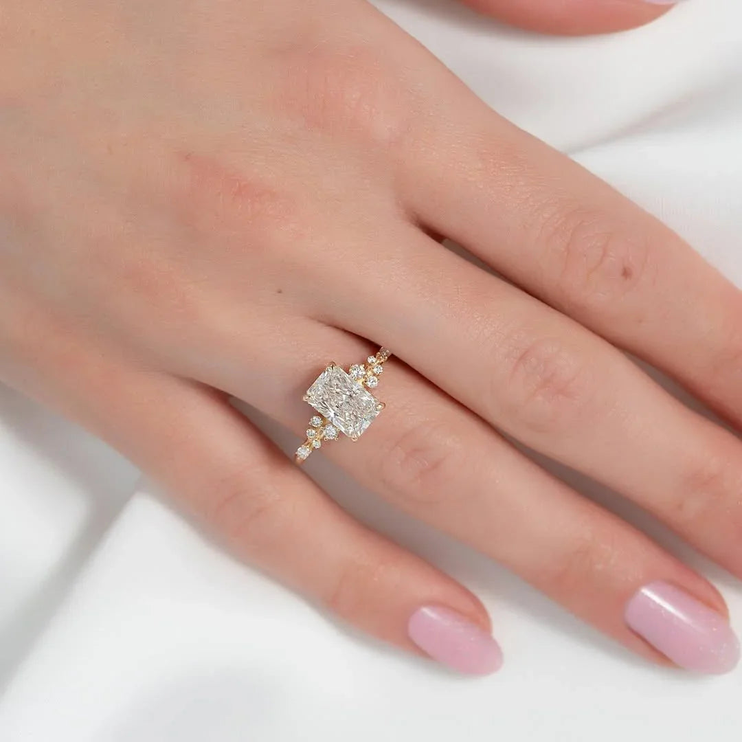 2.00ct radiant cut lab grown diamond engagement ring, IGI certified, hidden halo shared prong setting, bridal wedding ring, luxury solitaire design