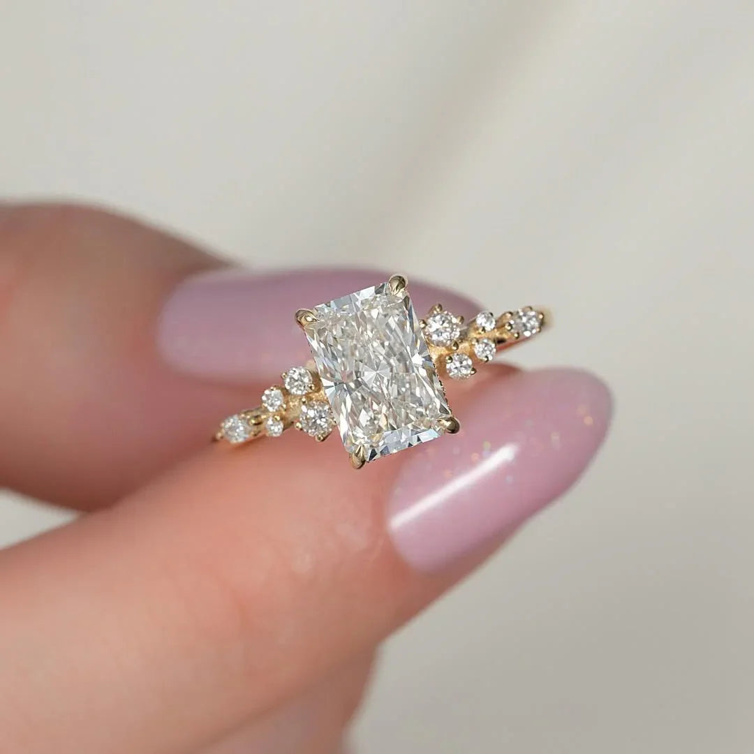 2.00ct radiant cut lab grown diamond engagement ring, shared prong setting, hidden halo, IGI certified bridal ring, wedding ring, luxury solitaire ring