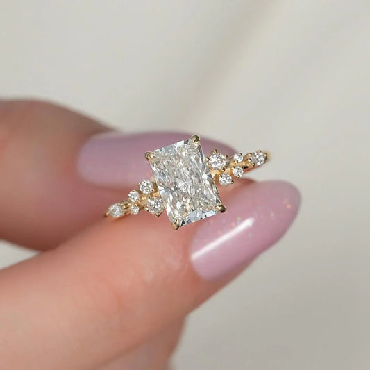 2.00ct radiant cut lab grown diamond engagement ring, shared prong setting, hidden halo, IGI certified bridal ring, wedding ring, luxury solitaire ring