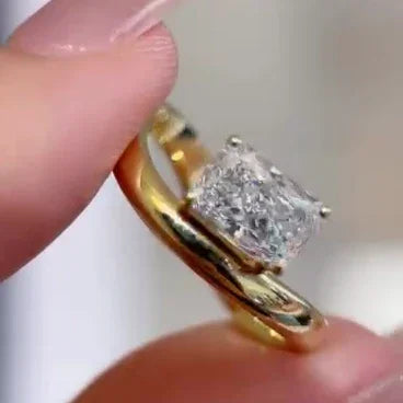 Yellow gold 2.00ct radiant lab grown diamond engagement ring, IGI certified, solitaire bezel style, bridal wedding luxury jewelry ring elegant