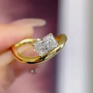 2.00ct radiant cut lab grown diamond engagement ring, yellow gold solitaire ring, IGI certified, bridal wedding ring, luxury sustainable jewelry