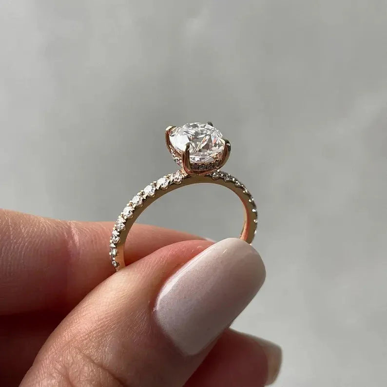 2.00 TCW Cushion Lab Grown Diamond Engagement Ring | Hidden Halo Ring | IGI Certified 