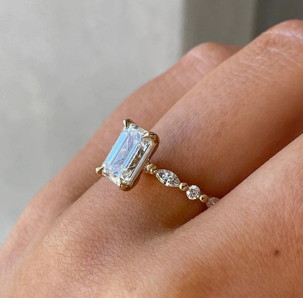 1.70 CT emerald lab grown diamond engagement ring, IGI certified minimalist solitaire with side accents, bridal wedding ring, luxury ethical jewelry piece