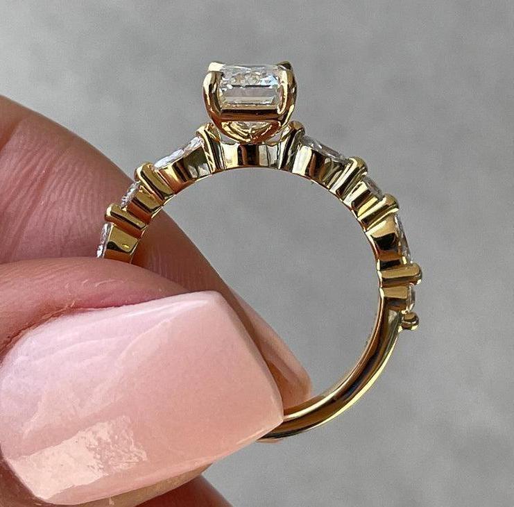 Elegant 1.70 CT emerald cut lab grown diamond engagement ring, minimalist solitaire accent ring, IGI certified, bridal wedding sustainable luxury jewelry