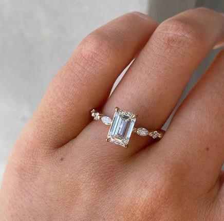 2.00 TCW Emerald Lab Grown Diamond Engagement Ring | Minimalist Solitaire with Accent | IGI Certified 