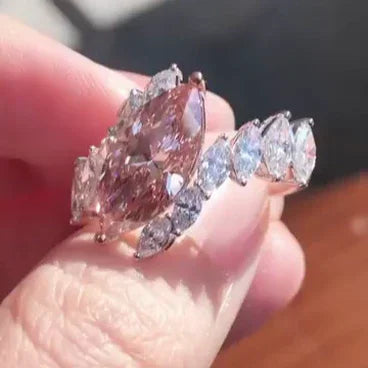 Fancy Pink 2.00 TCW Marquise Lab Grown Diamond Engagement Ring IGI Certified Double Row Side Stone Bridal Jewelry, Ethical Luxury Wedding Ring