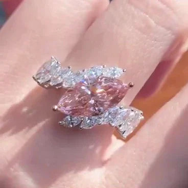 1.00 CT Fancy Pink Marquise Lab Grown Diamond Engagement Ring IGI Certified, Modern Double Row Side Stone Design, Eco Friendly Bridal Jewelry Ring
