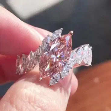 Fancy Pink Marquise 2.00 TCW Lab Grown Diamond Engagement Ring IGI Certified Double Row Side Stone Design, Minimalist Bridal Wedding Jewelry Gift