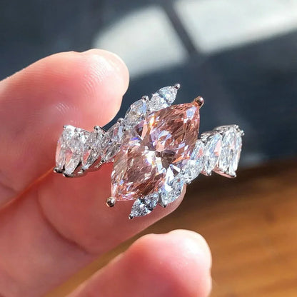 1.00 CT Fancy Pink Marquise Lab Grown Diamond Engagement Ring IGI Certified, Double Row Side Stone Design, Luxury Bridal Wedding Jewelry For Her