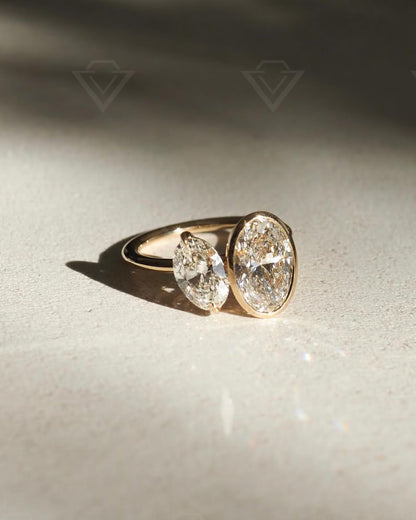 2.00 TCW Oval Lab Grown Diamond Engagement Ring IGI Certified Toi et Moi Style Ring, Sustainable Bridal Jewelry, Modern Engagement Wedding Ring Design