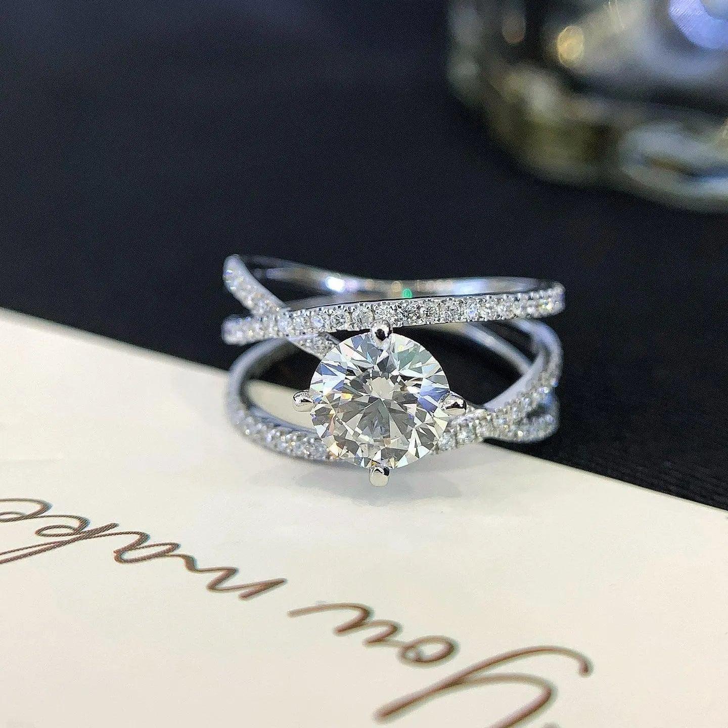 2.00 TCW Round Lab Grown Diamond Engagement Ring | Wave Band Ring | IGI Certified 