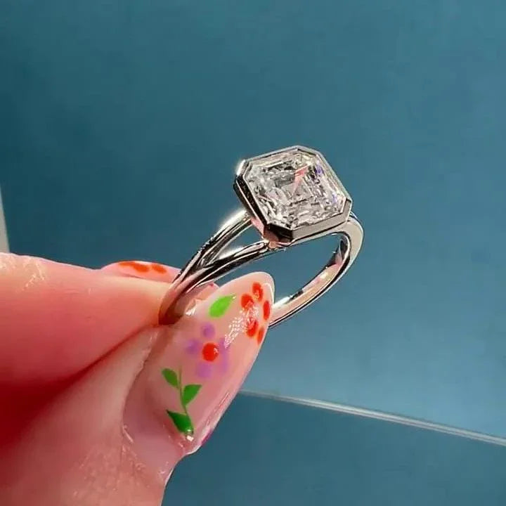 IGI Certified Asscher 2.00ct Lab Grown Diamond Engagement Ring Bezel Setting Split Shank Bridal Wedding Ring Sustainable Luxury Jewelry Piece