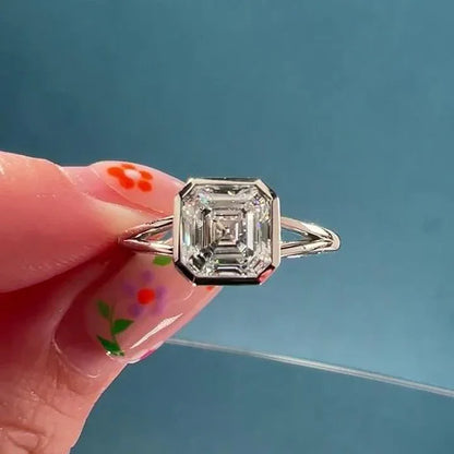 2.00ct Asscher Lab Grown Diamond Engagement Ring IGI Certified Bezel Setting Split Shank Bridal Wedding Ring Sustainable Luxury Jewelry Fine Jewelry