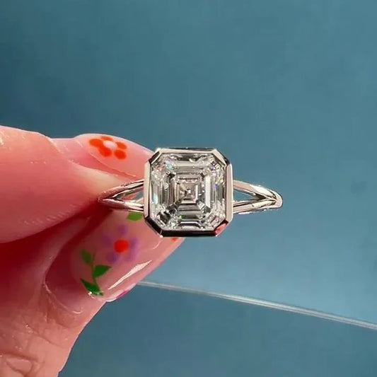 2.00ct Asscher Lab Grown Diamond Engagement Ring IGI Certified Bezel Setting Split Shank Bridal Wedding Ring Sustainable Luxury Jewelry Fine Jewelry
