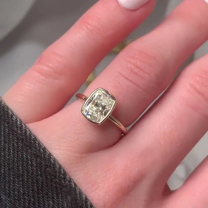 2.00ct Cushion Lab Grown Diamond Engagement Ring | Bezel Setting | IGI Certified 