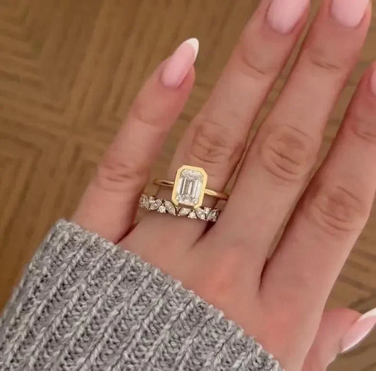 IGI Certified 2.00ct Emerald Cut Lab Grown Diamond Engagement Ring Bezel Basket Setting Bridal Wedding Ring Ethical Sustainable Luxury Jewelry Piece