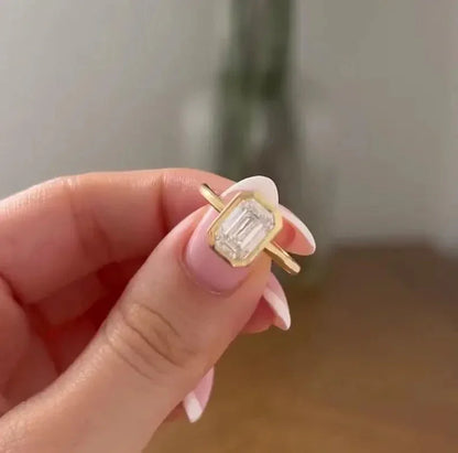 2.00ct Emerald Cut Lab Grown Diamond Engagement Ring IGI Certified Bezel Basket Setting Solitaire Bridal Wedding Ring Sustainable Luxury Jewelry