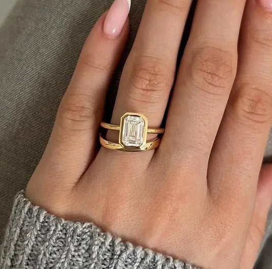 2.00ct Emerald Lab Grown Diamond Engagement Ring IGI Certified Bezel Basket Setting Emerald Cut Bridal Wedding Ring Sustainable Luxury Fine Jewelry