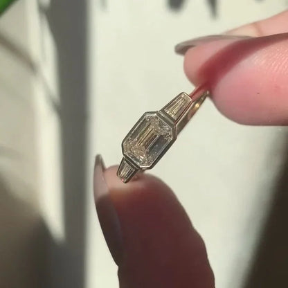 IGI Certified Emerald Cut 2.00ct Lab Grown Diamond Engagement Ring East West Bezel Setting Bridal Wedding Ring Sustainable Ethical Luxury Jewelry