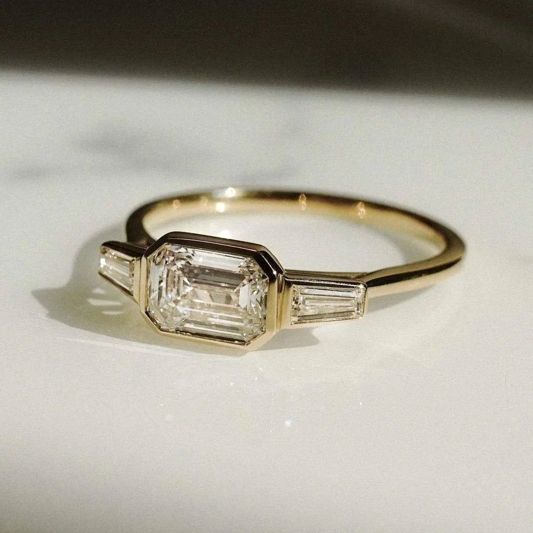 2.00ct Emerald Lab Grown Diamond Engagement Ring IGI Certified East West Bezel Set Ring Bridal Wedding Emerald Cut Sustainable Luxury Fine Jewelry
